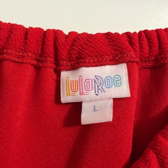 LulaRoe Red Ruffle Off Shoulder Mermaid Hem Dress Size Large - Picture 5 of 10